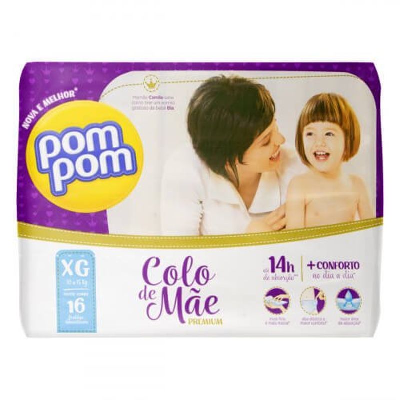 Fralda Infantil Pompom Colo de Mãe Jumbo XG 16 Unidades