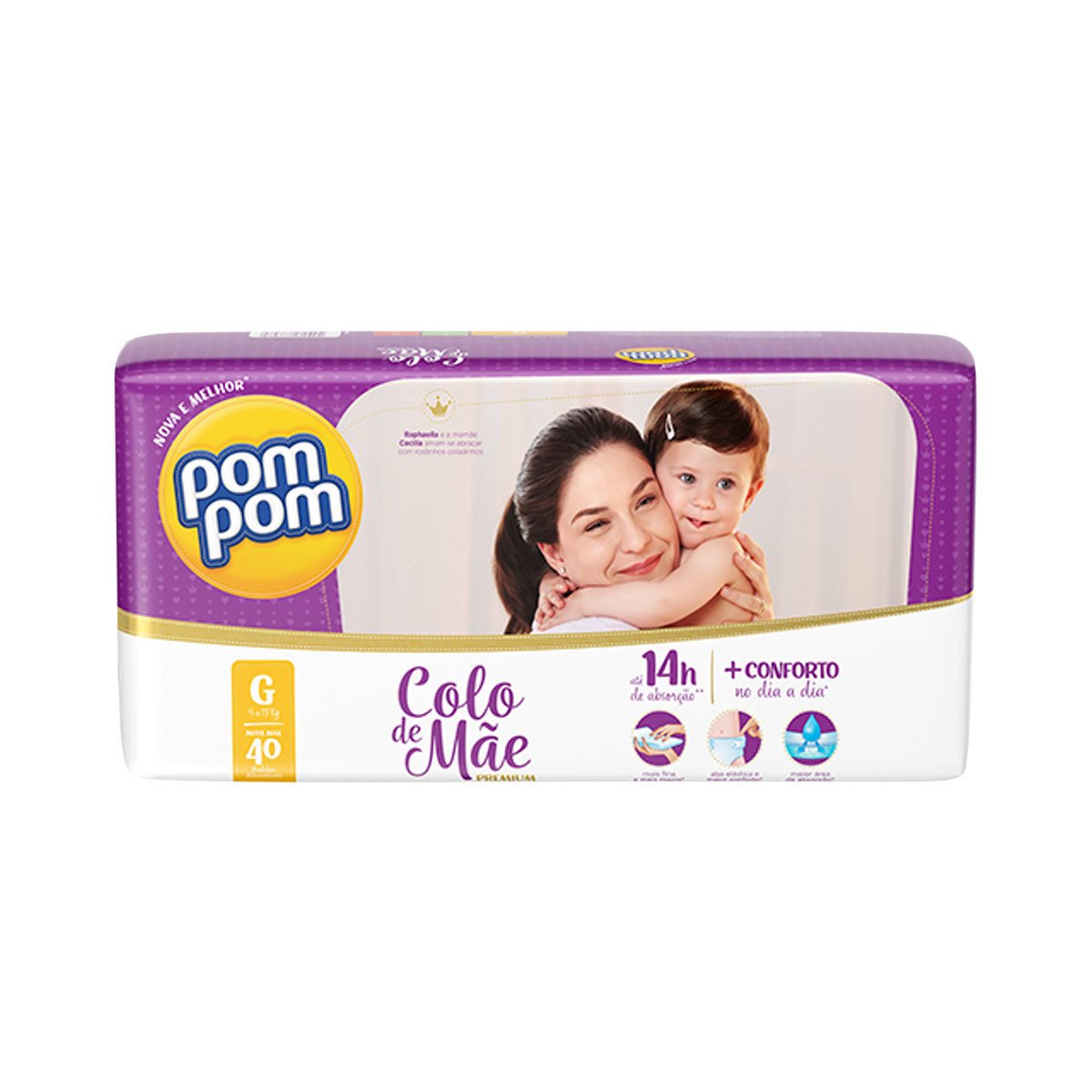 Fralda Pompom Colo de Mãe Mega G 40 Unidades