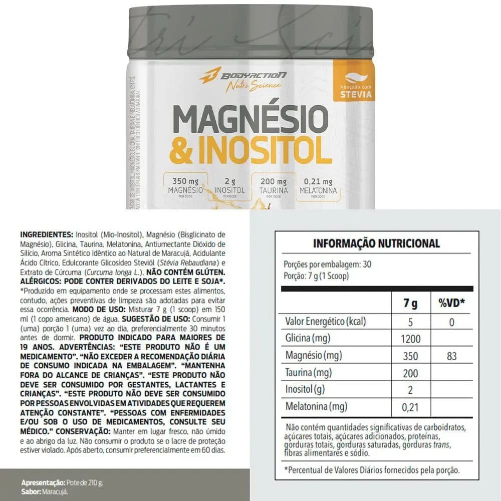 Magnesio E Inositol Taurina Melatonina Bodyaction Maracujá 210g