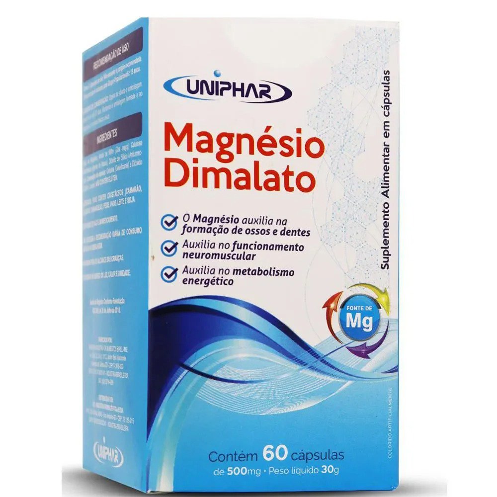 Magnésio Dimalato Uniphar 500mg 60 Cápsulas