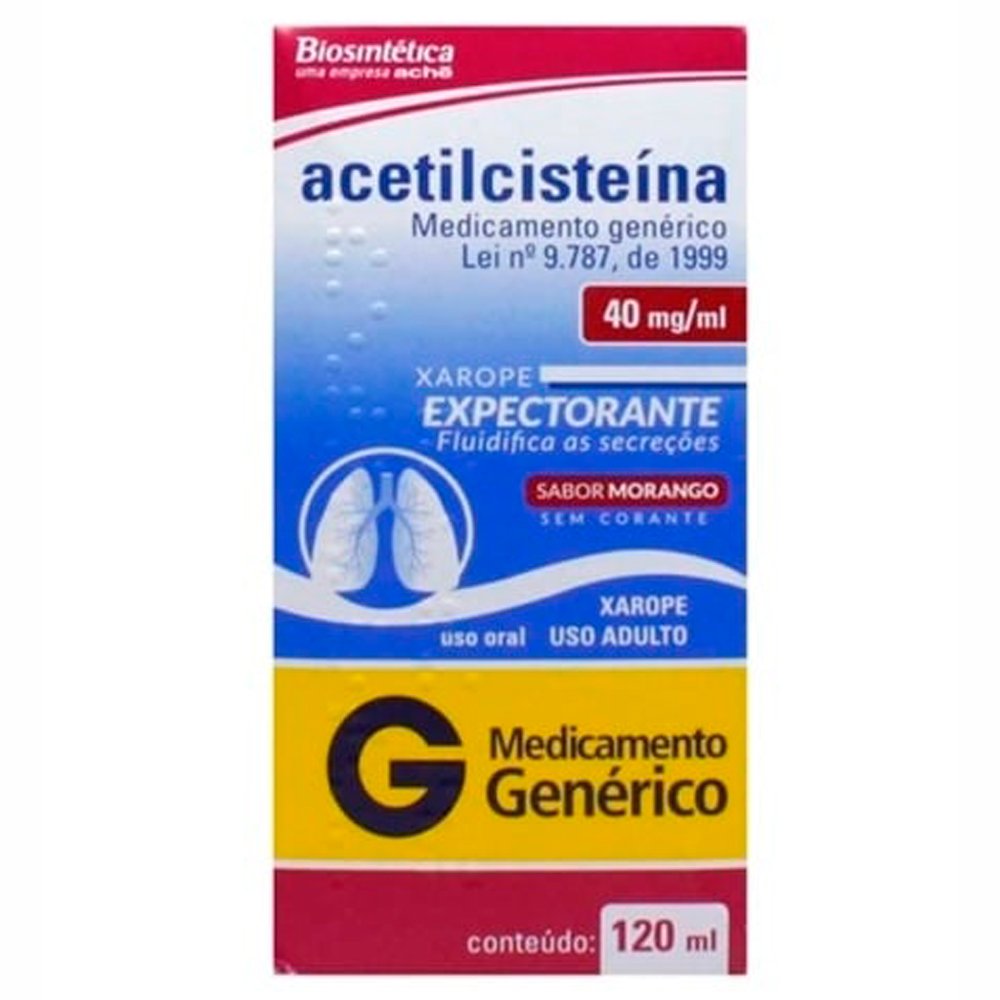 Acetilcisteína 40mg 120ml Xarope Morango Biosintética