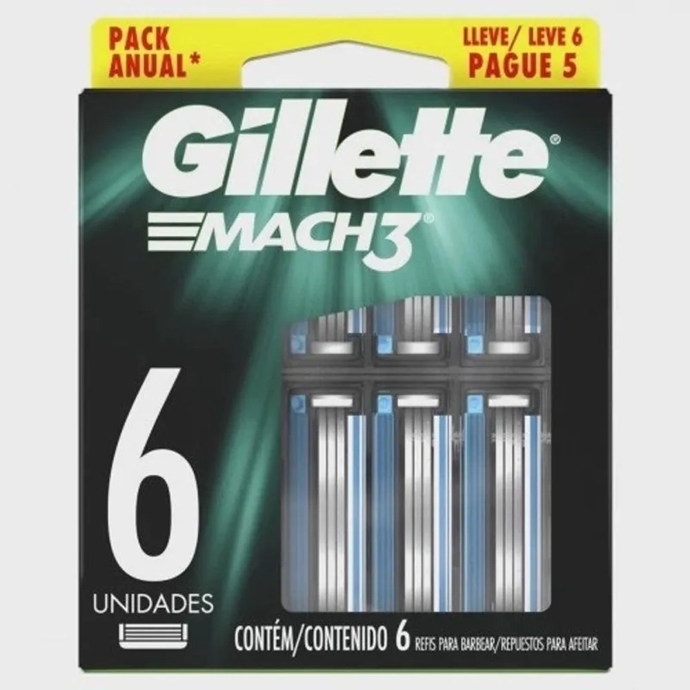 Refil de Lâminas Gillette Mach3 Regular 6 Unidades