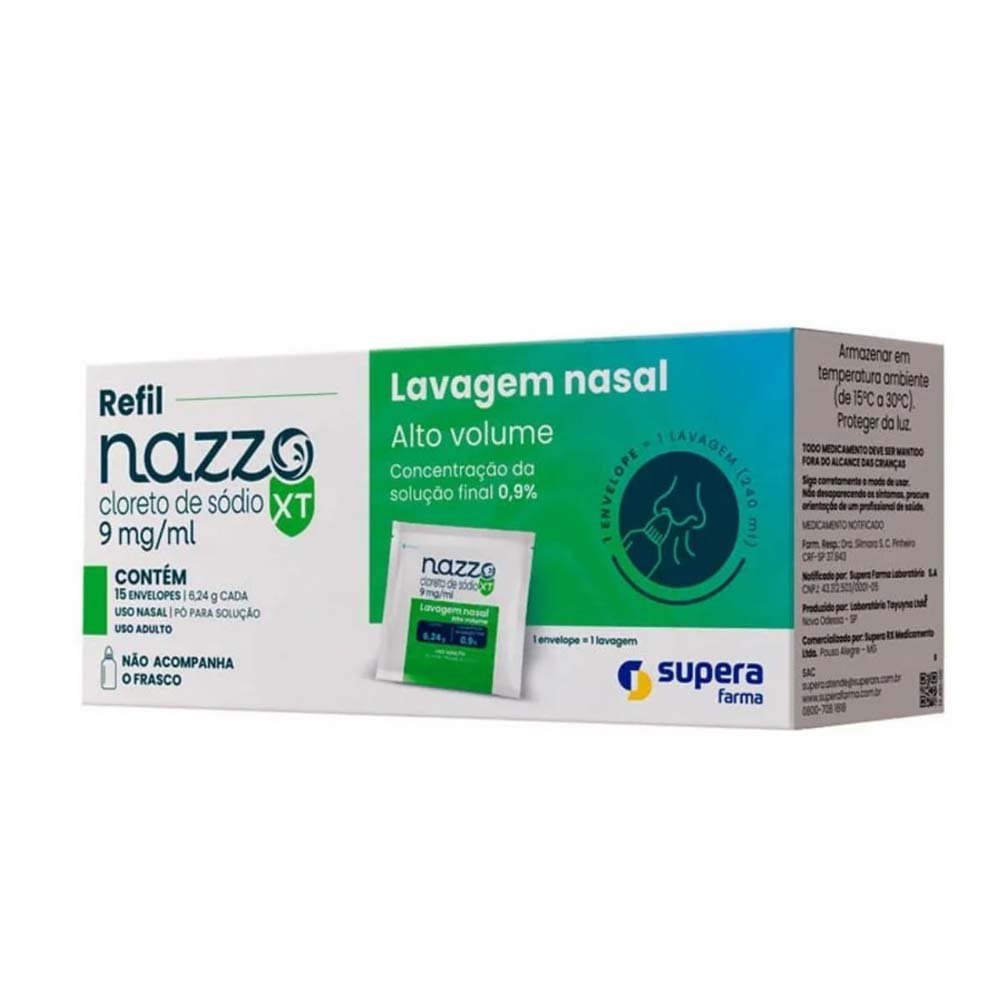 Nazzo XT 9mg/ml Pó Para Lavagem Nasal Refil 15 Envelopes 6,24g Cada Supera