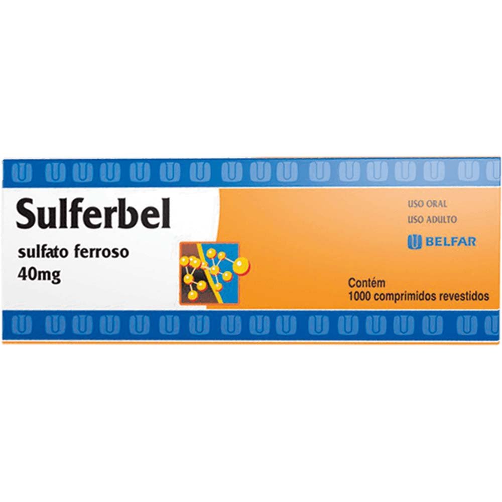 Sulferbel Sulfato Ferroso 40mg 1000 Comprimidos Revestidos Belfar