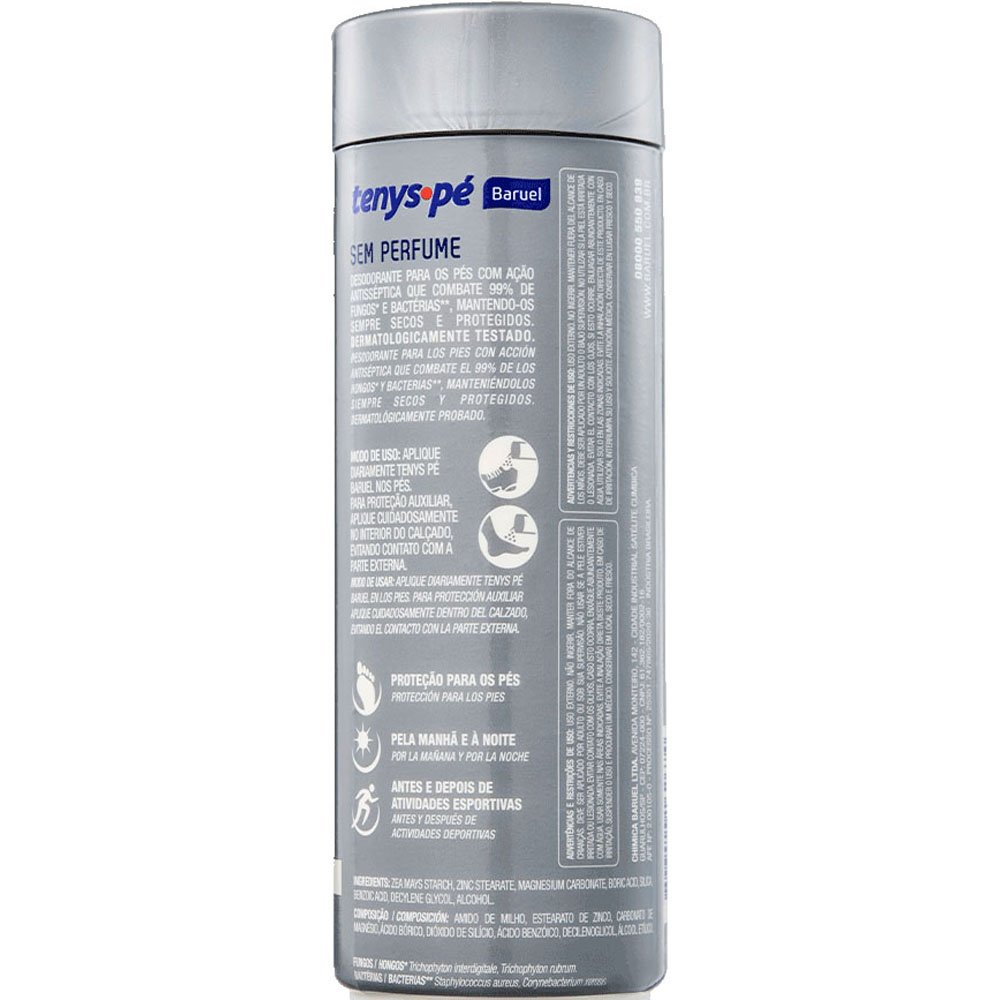 Talco Desodorante Para Pés Tenys Pé Baruel Sem Perfume 100g